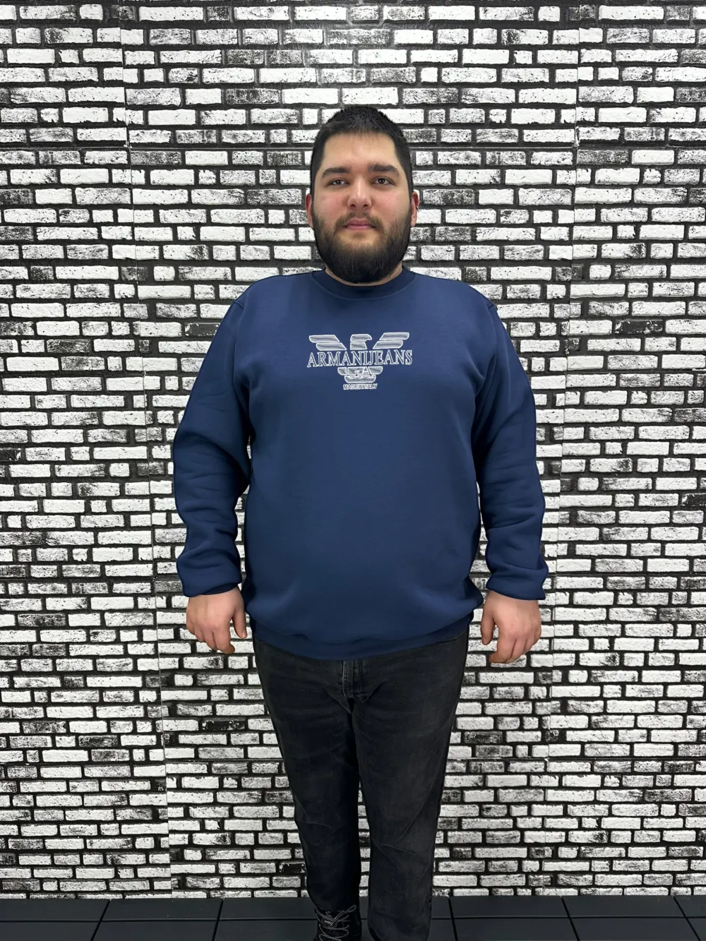 3 İplik Şardonlu Erkek Büyük Beden Yeni Sezon Sweat Kabartma Baskı 3 Renk