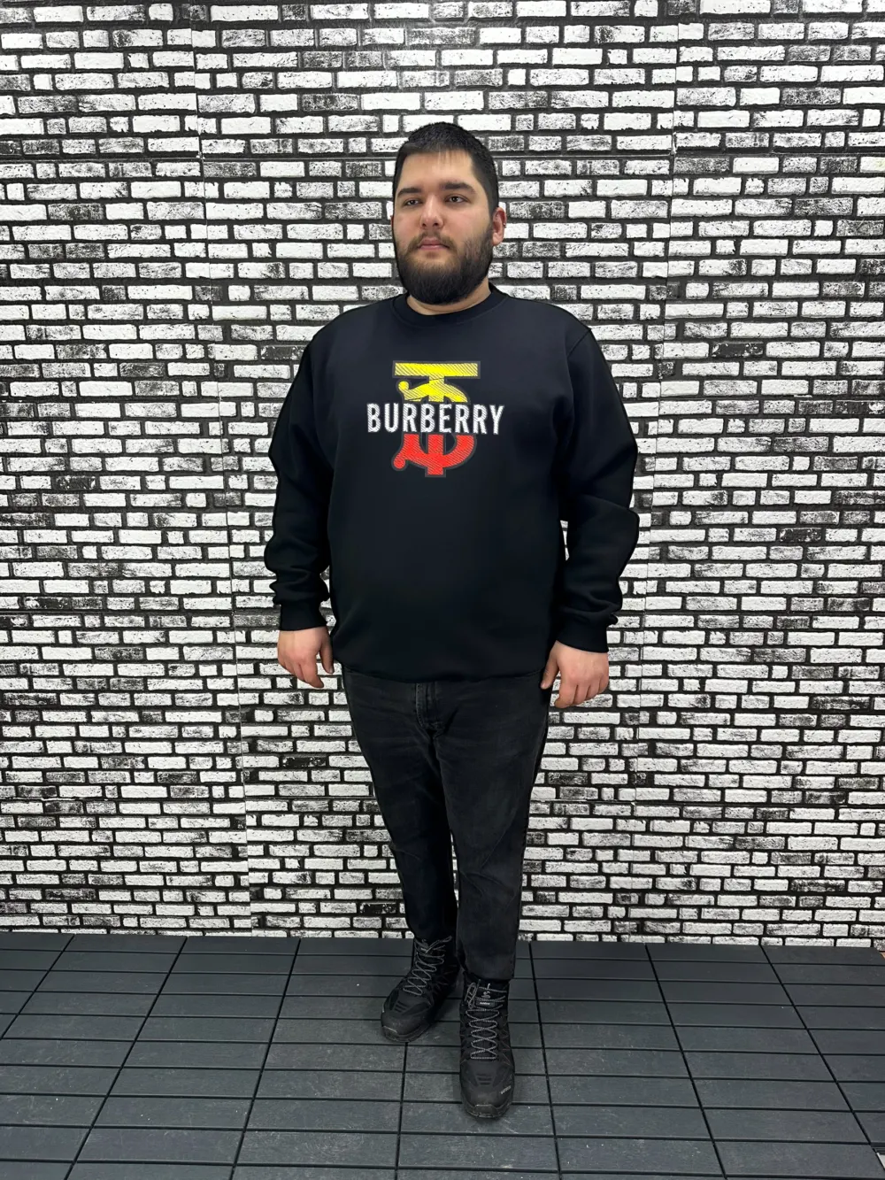 3 İplik Şardonlu Erkek Büyük Beden Yeni Sezon Sweat Kabartma Baskı 3 Renk