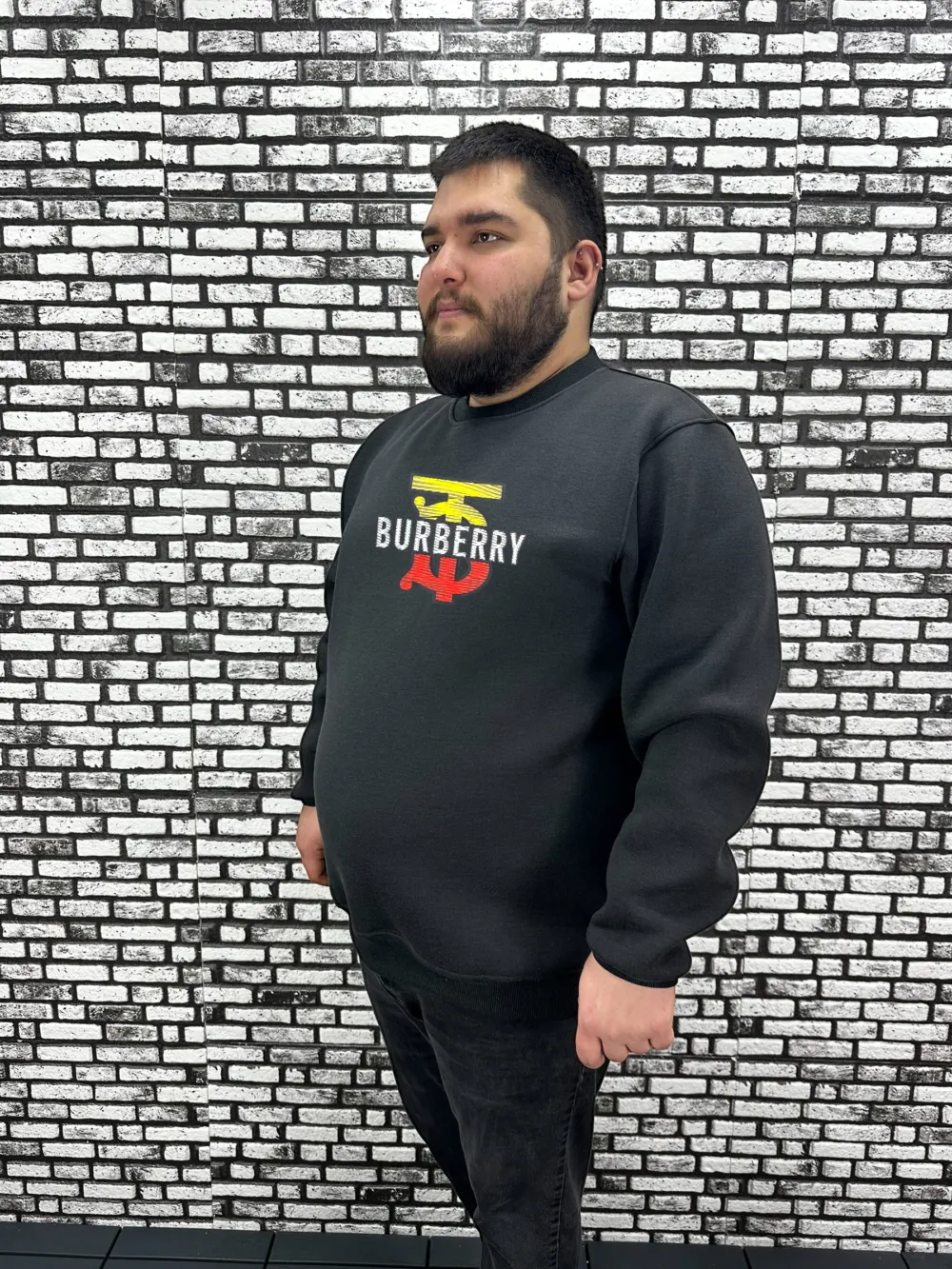 3 İplik Şardonlu Erkek Büyük Beden Yeni Sezon Sweat Kabartma Baskı 3 Renk