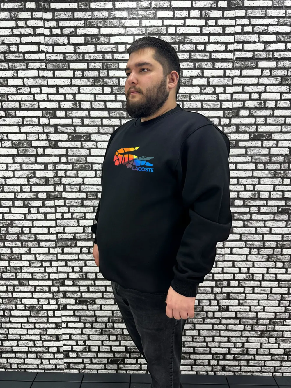 3 İplik Şardonlu Erkek Büyük Beden Yeni Sezon Sweat Kabartma Baskı 3 Renk