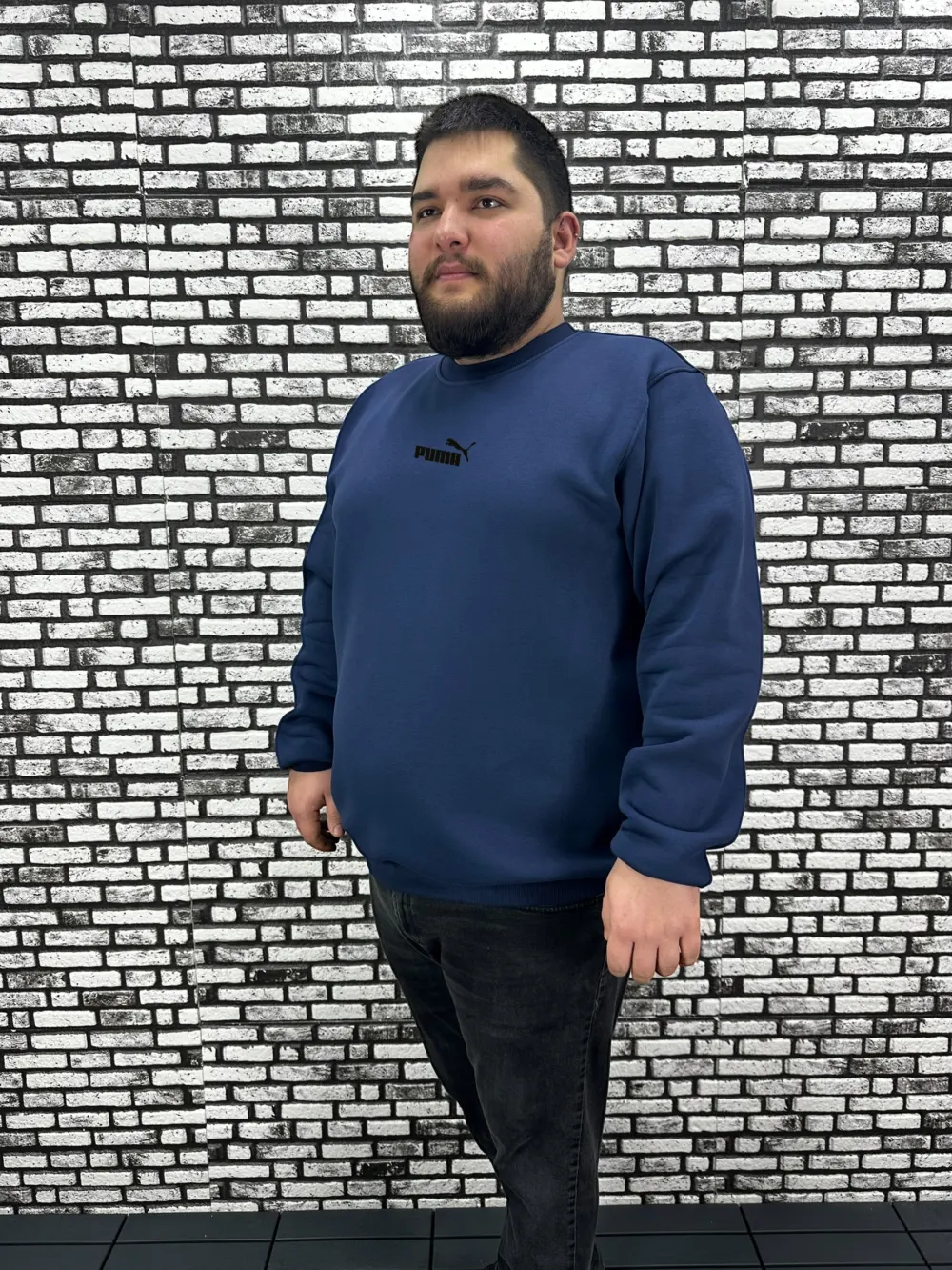 3 İplik Şardonlu Erkek Büyük Beden Yeni Sezon Sweat Kabartma Baskı 3 Renk
