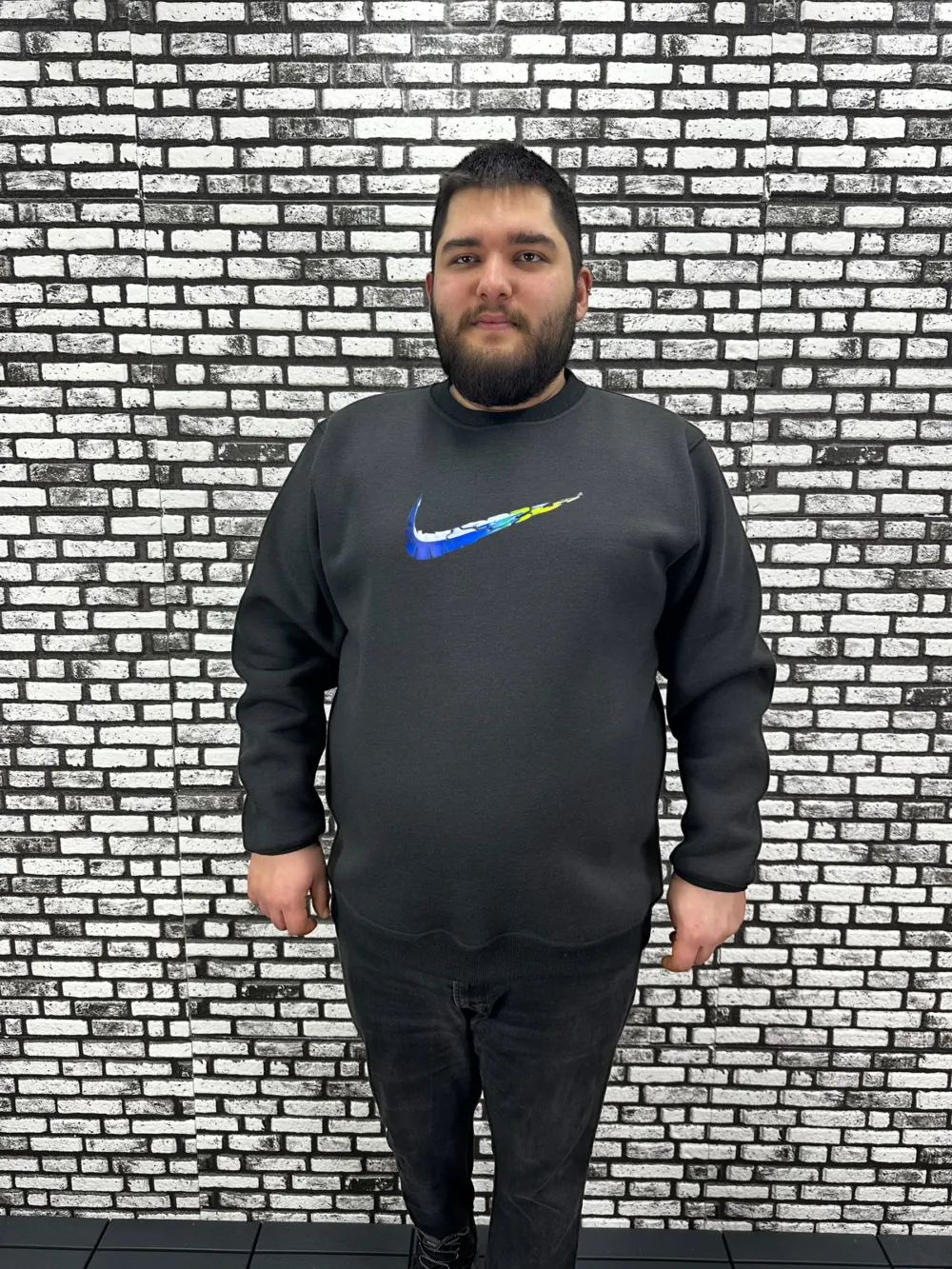 3 İplik Şardonlu Erkek Büyük Beden Yeni Sezon Sweat Kabartma Baskı 3 Renk
