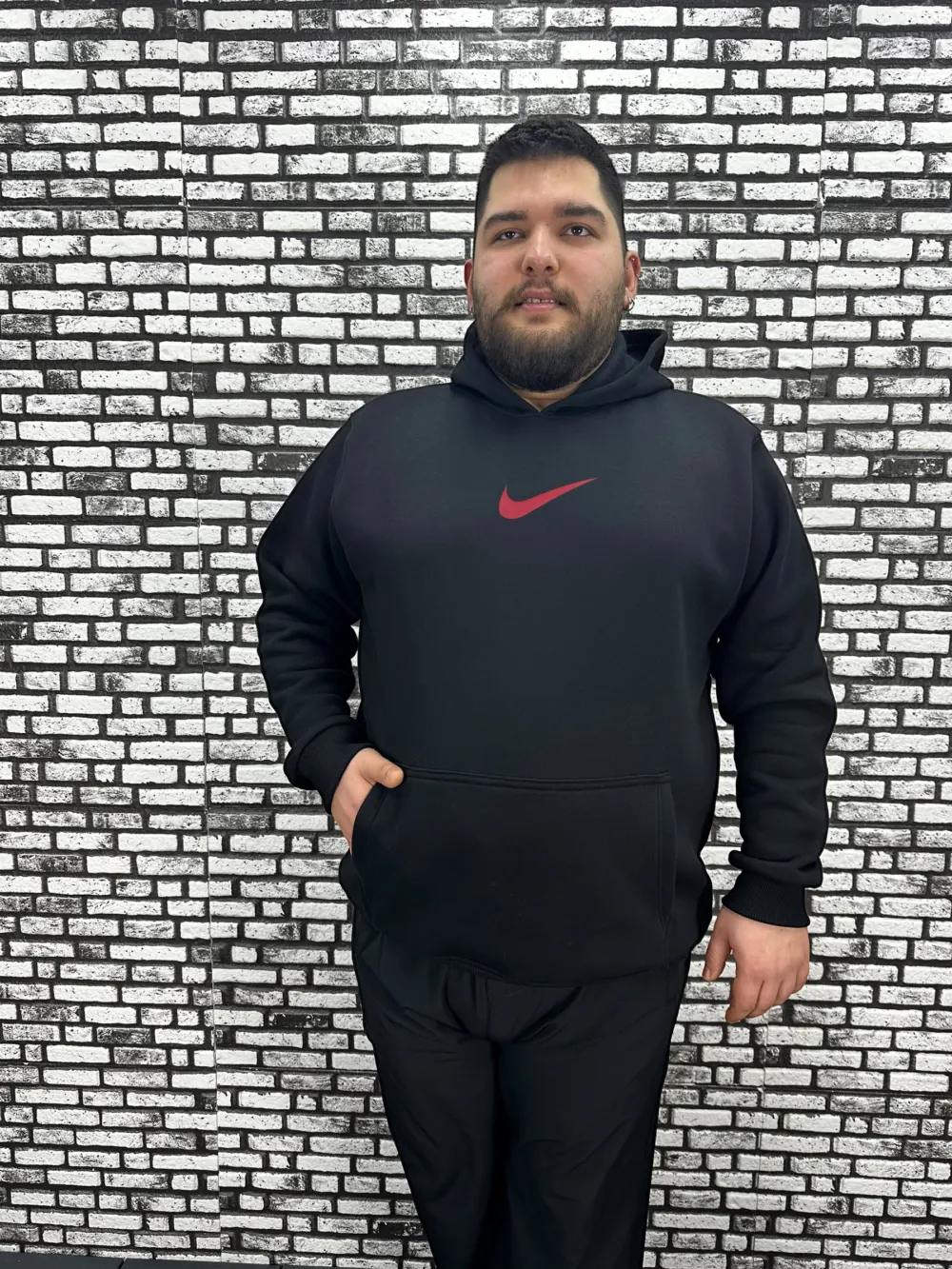 Büyük Beden Erkek 3 İplik Şardonlu Kapüşonlu Kanguru Cepli Baskı Sweat 5 Renk