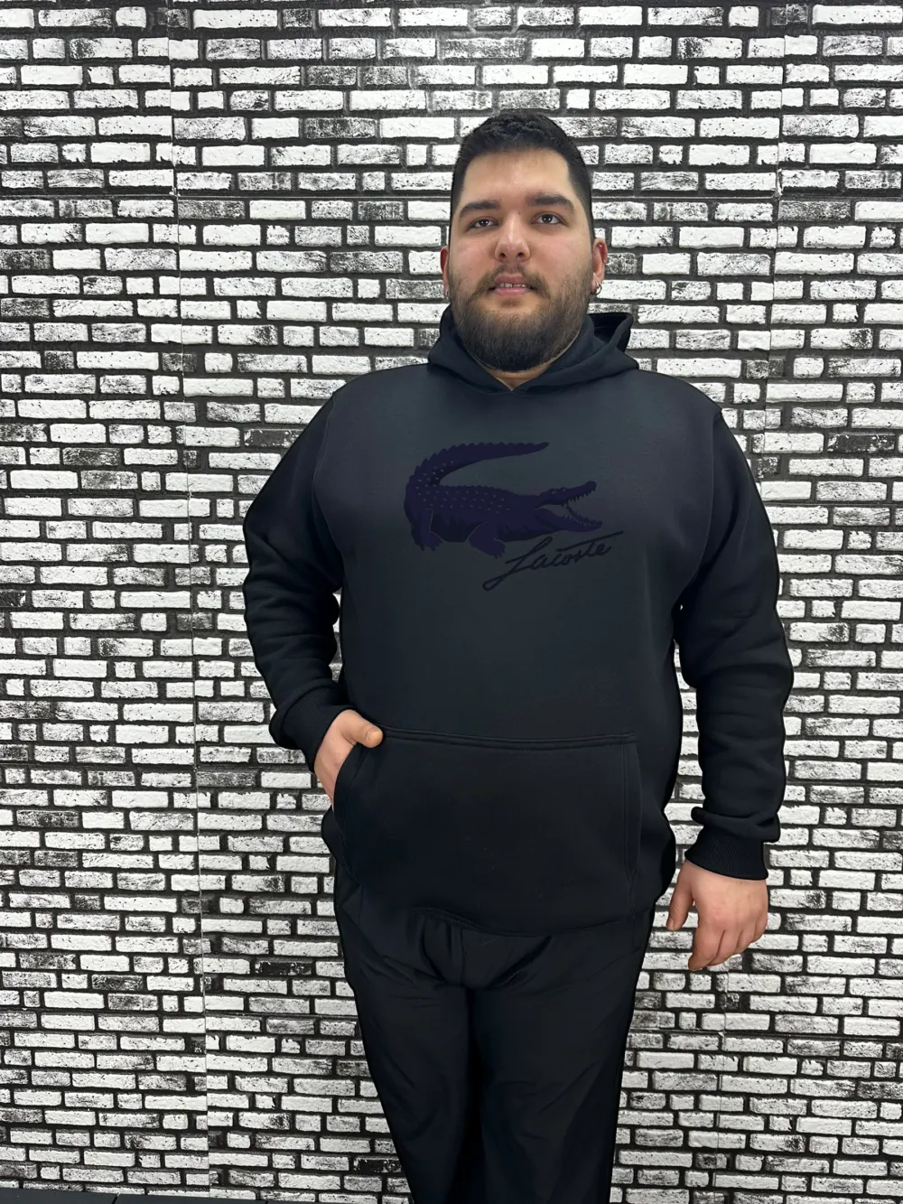 Büyük Beden Erkek 3 İplik Şardonlu Kapüşonlu Kanguru Cepli Baskı Sweat 5 Renk