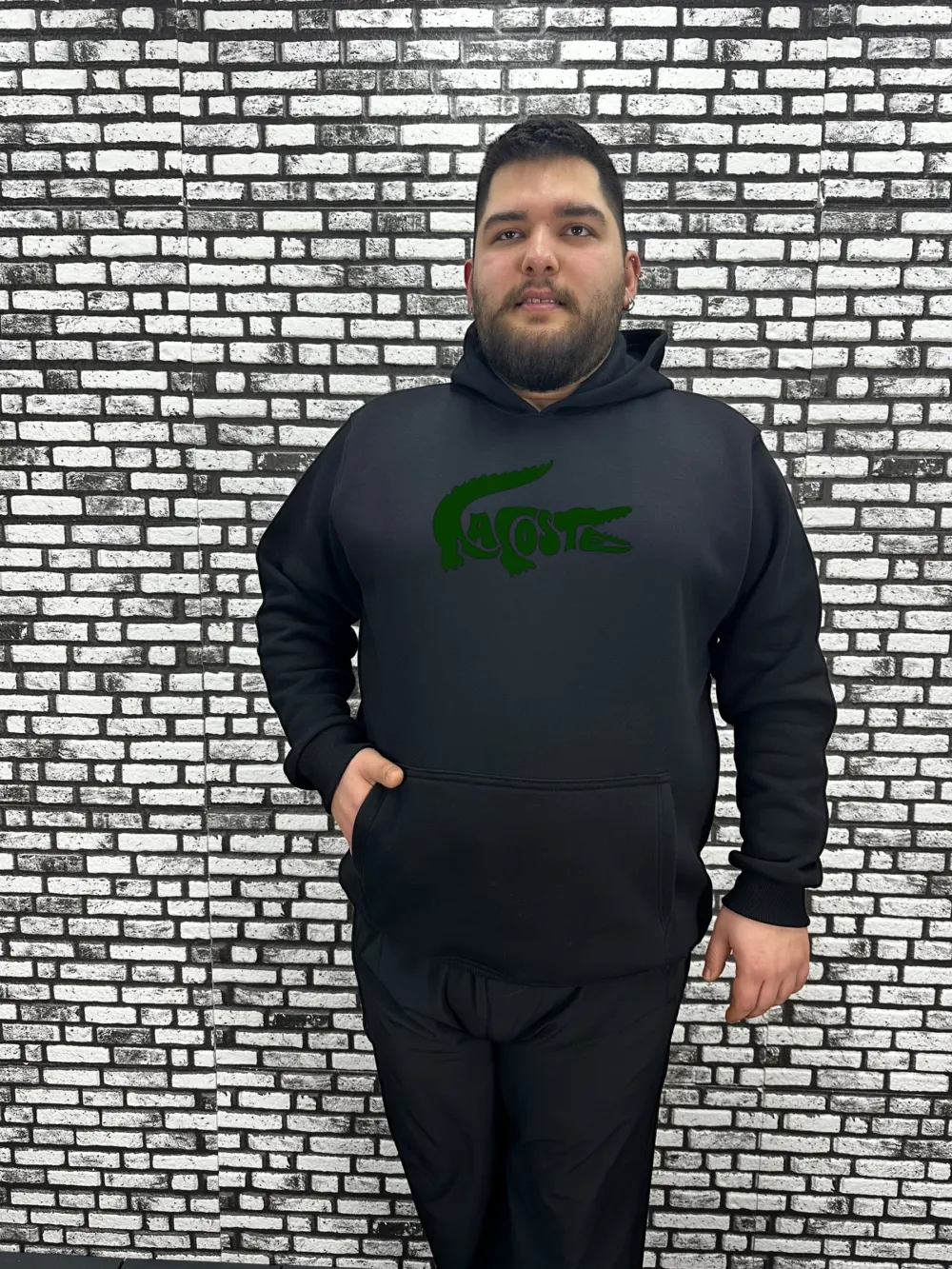 Büyük Beden Erkek 3 İplik Şardonlu Kapüşonlu Kanguru Cepli Baskı Sweat 5 Renk