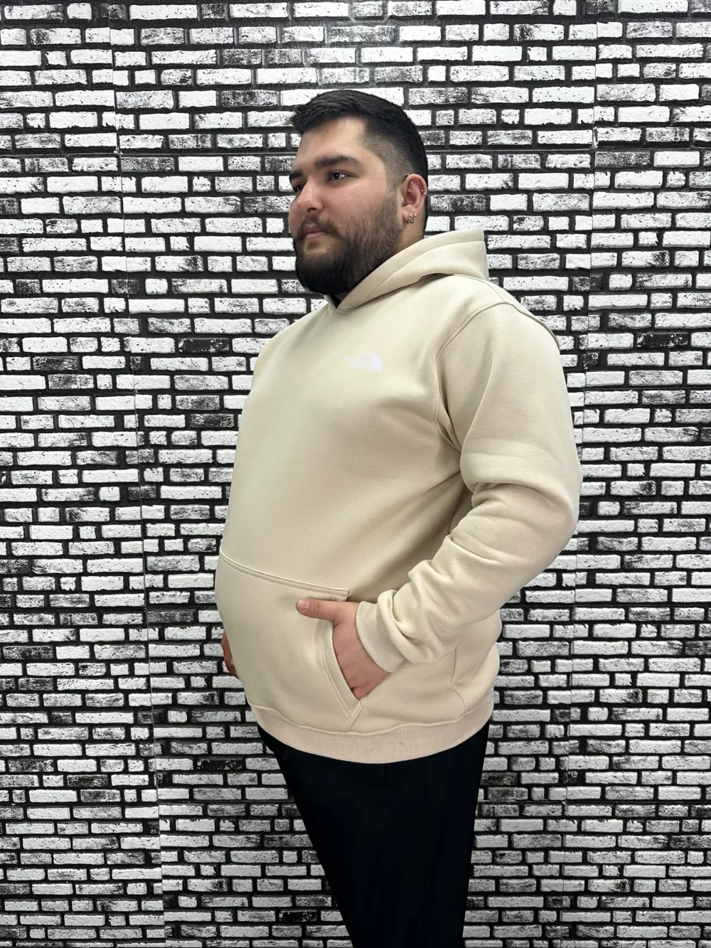 Büyük Beden Erkek 3 İplik Şardonlu Kapüşonlu Kanguru Cepli Baskı Sweat 5 Renk