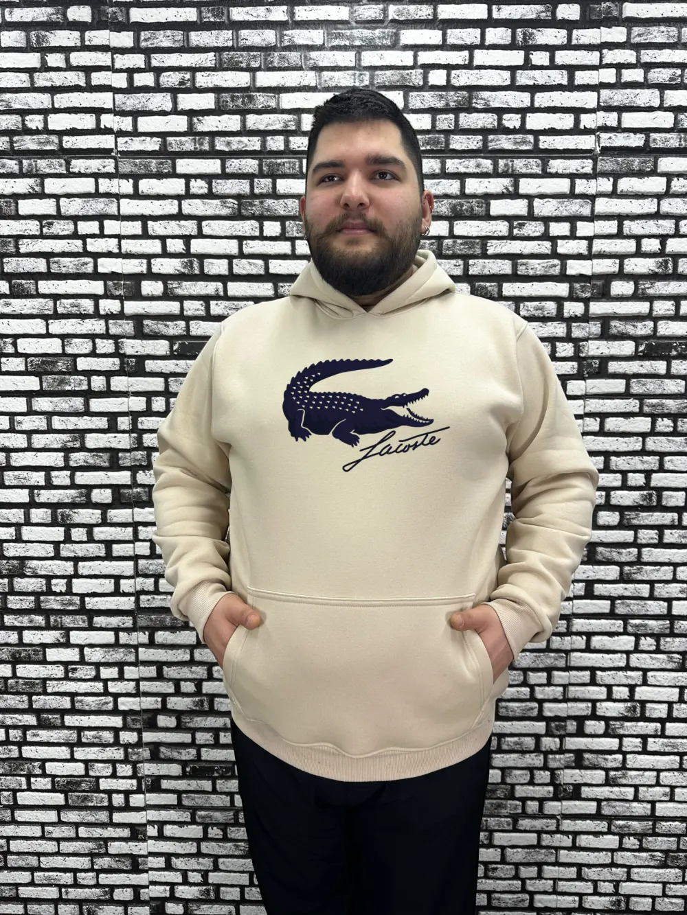 Büyük Beden Erkek 3 İplik Şardonlu Kapüşonlu Kanguru Cepli Baskı Sweat 5 Renk