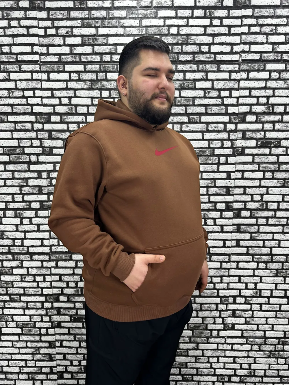 Büyük Beden Erkek 3 İplik Şardonlu Kapüşonlu Kanguru Cepli Baskı Sweat 5 Renk
