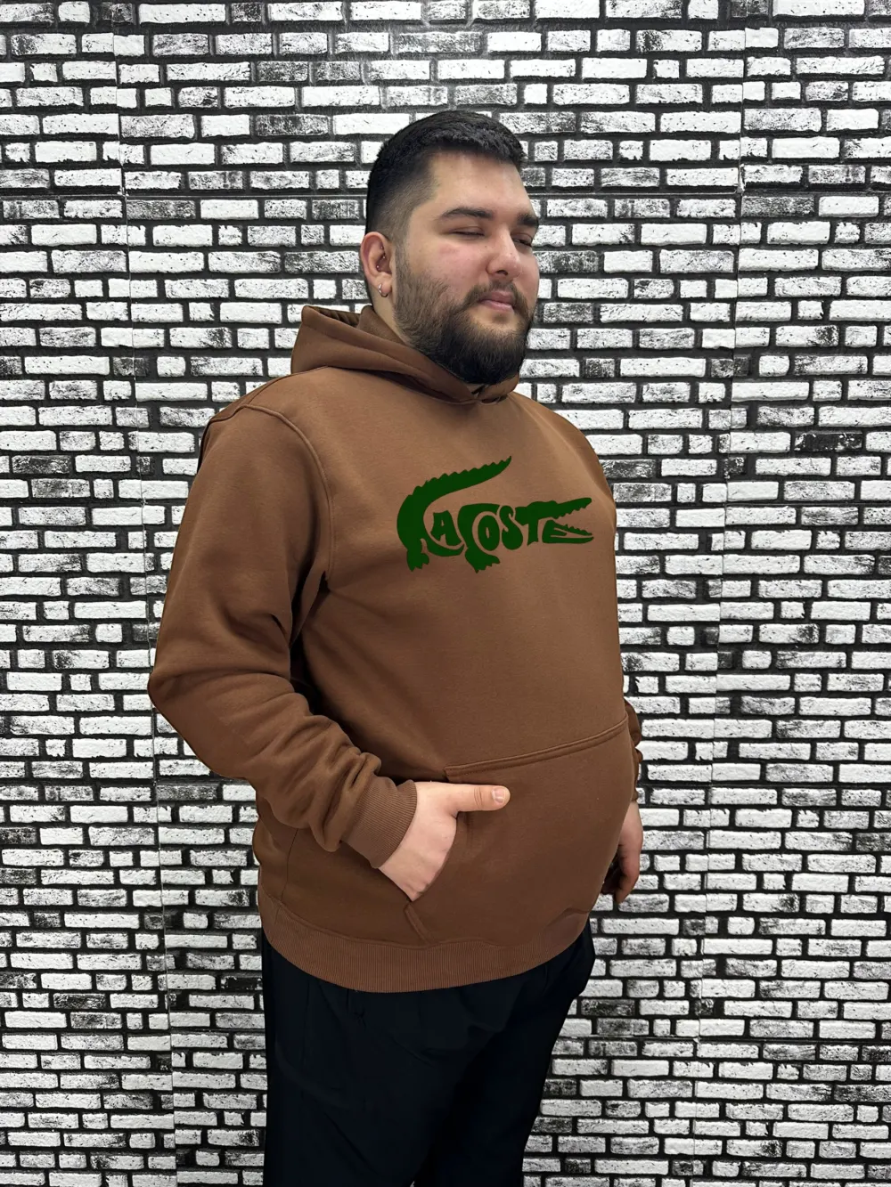 Büyük Beden Erkek 3 İplik Şardonlu Kapüşonlu Kanguru Cepli Baskı Sweat 5 Renk