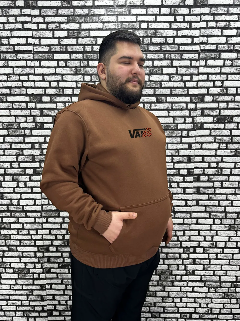 Büyük Beden Erkek 3 İplik Şardonlu Kapüşonlu Kanguru Cepli Baskı Sweat 5 Renk