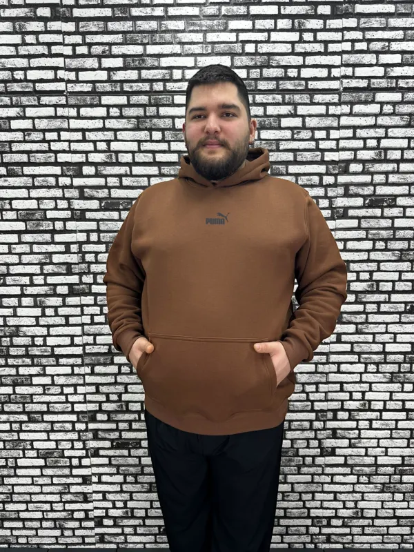 Büyük Beden Erkek 3 İplik Şardonlu Kapüşonlu Kanguru Cepli Kabartma Baskı Sweat 5 Renk