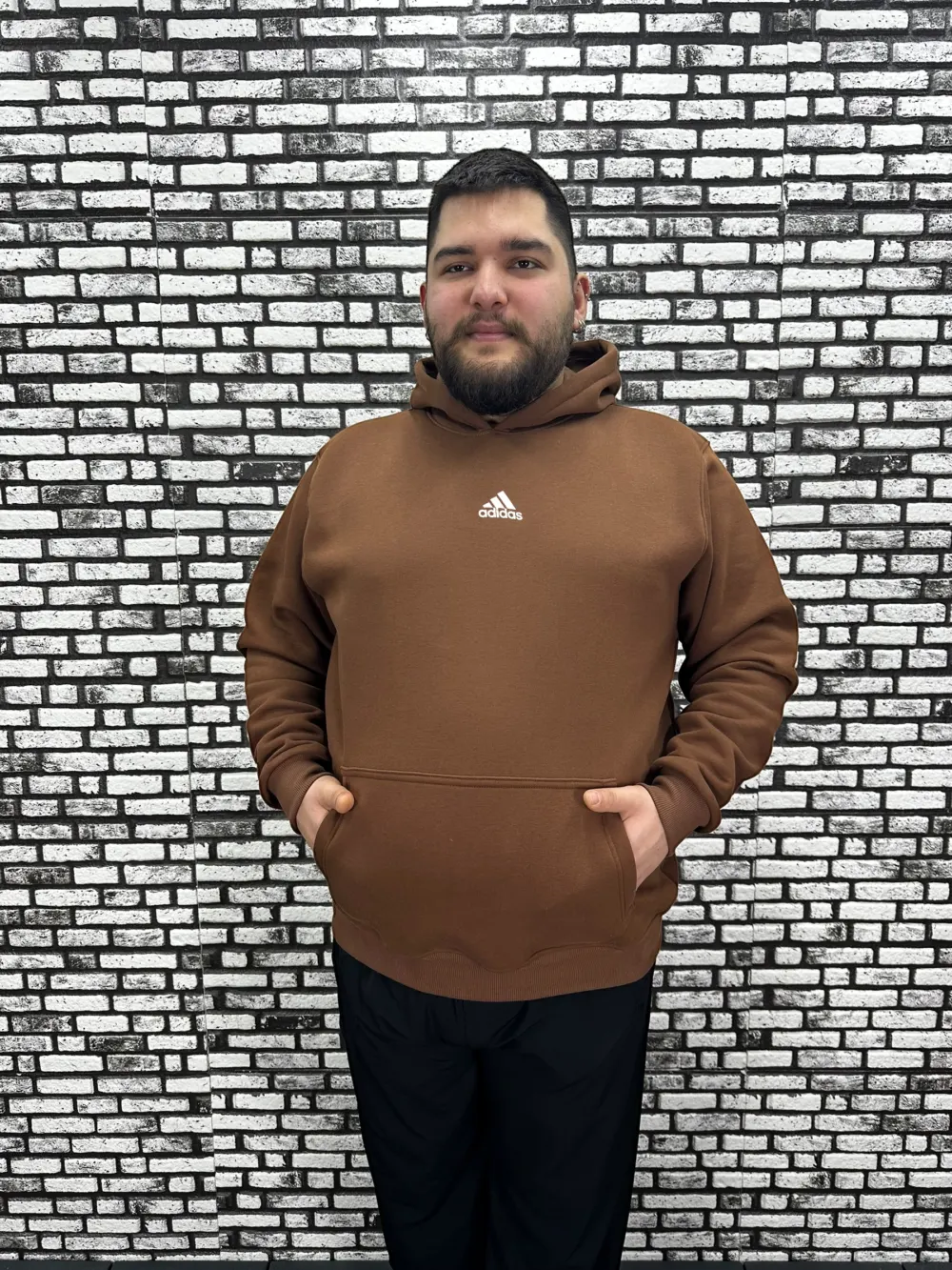 Büyük Beden Erkek 3 İplik Şardonlu Kapüşonlu Kanguru Cepli Baskı Sweat 5 Renk