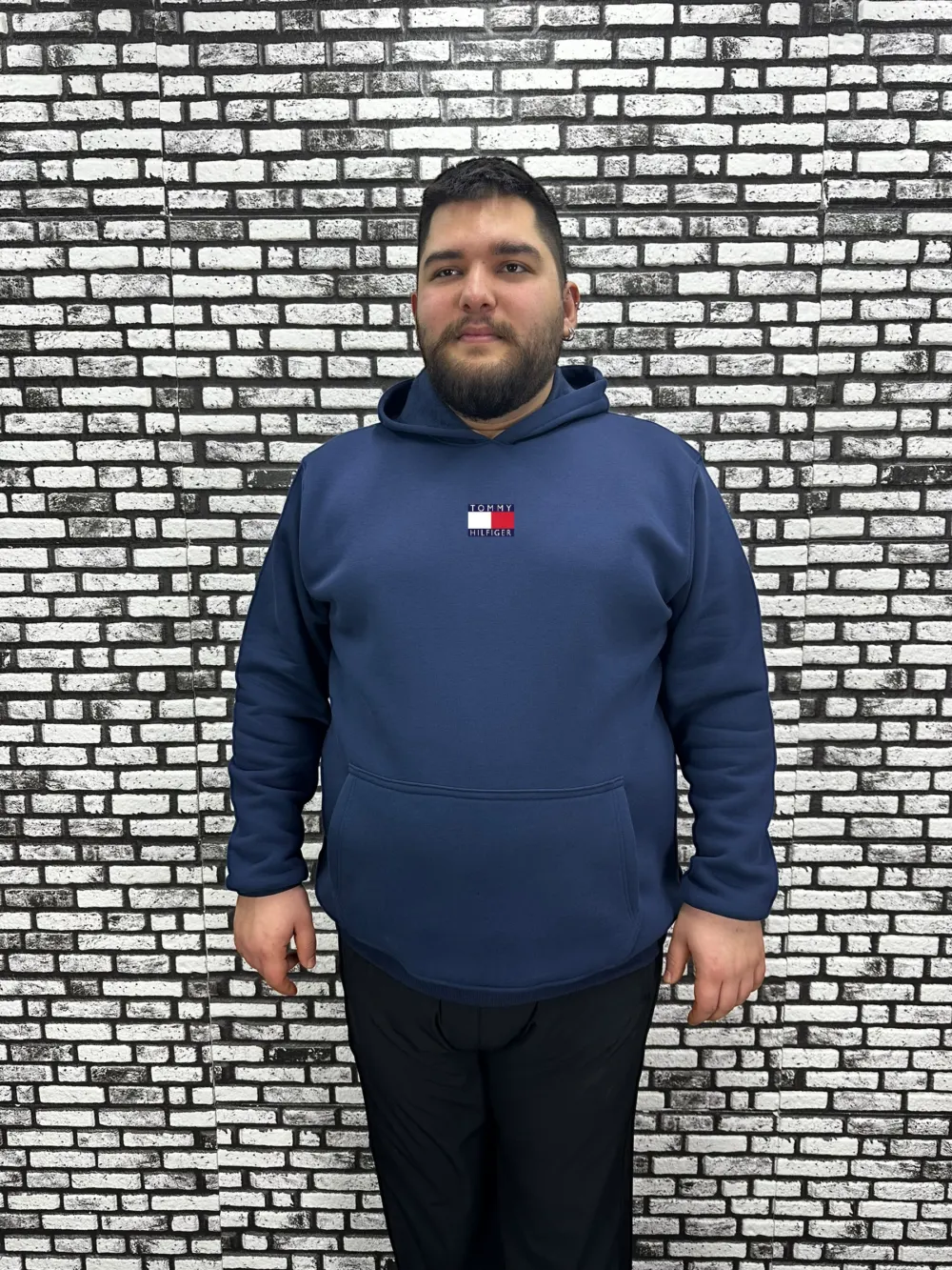 Büyük Beden Erkek 3 İplik Şardonlu Kapüşonlu Kanguru Cepli Baskı Sweat 5 Renk