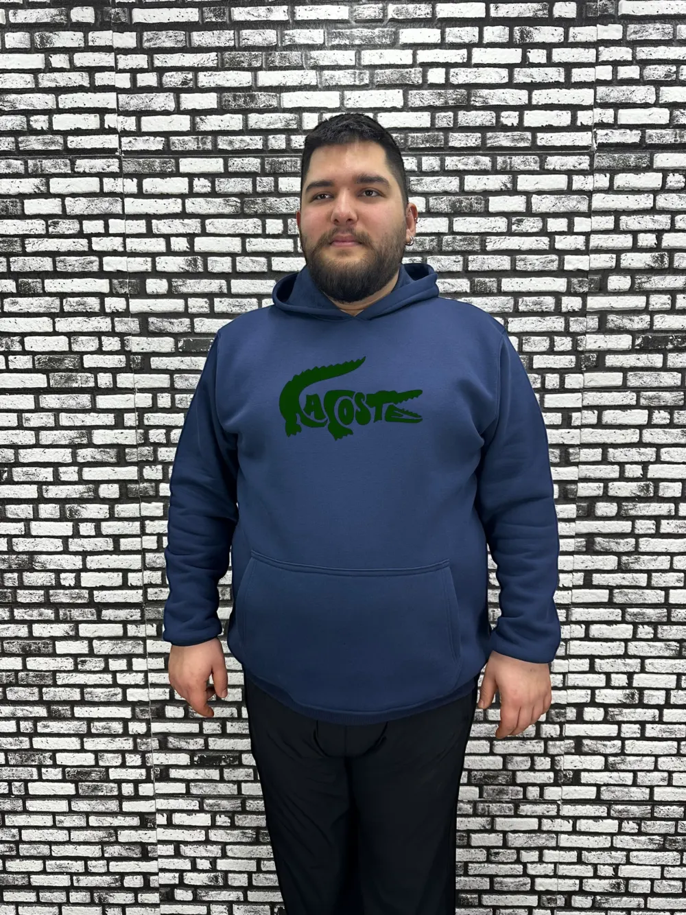 Büyük Beden Erkek 3 İplik Şardonlu Kapüşonlu Kanguru Cepli Baskı Sweat 5 Renk