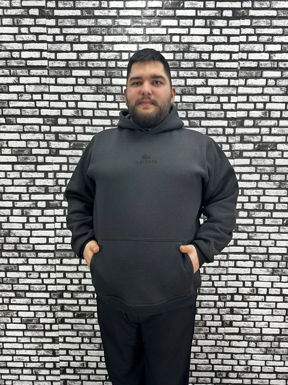 Büyük Beden Erkek 3 İplik Şardonlu Kapüşonlu Kanguru Cepli Kabartma Baskı Sweat 5 Renk
