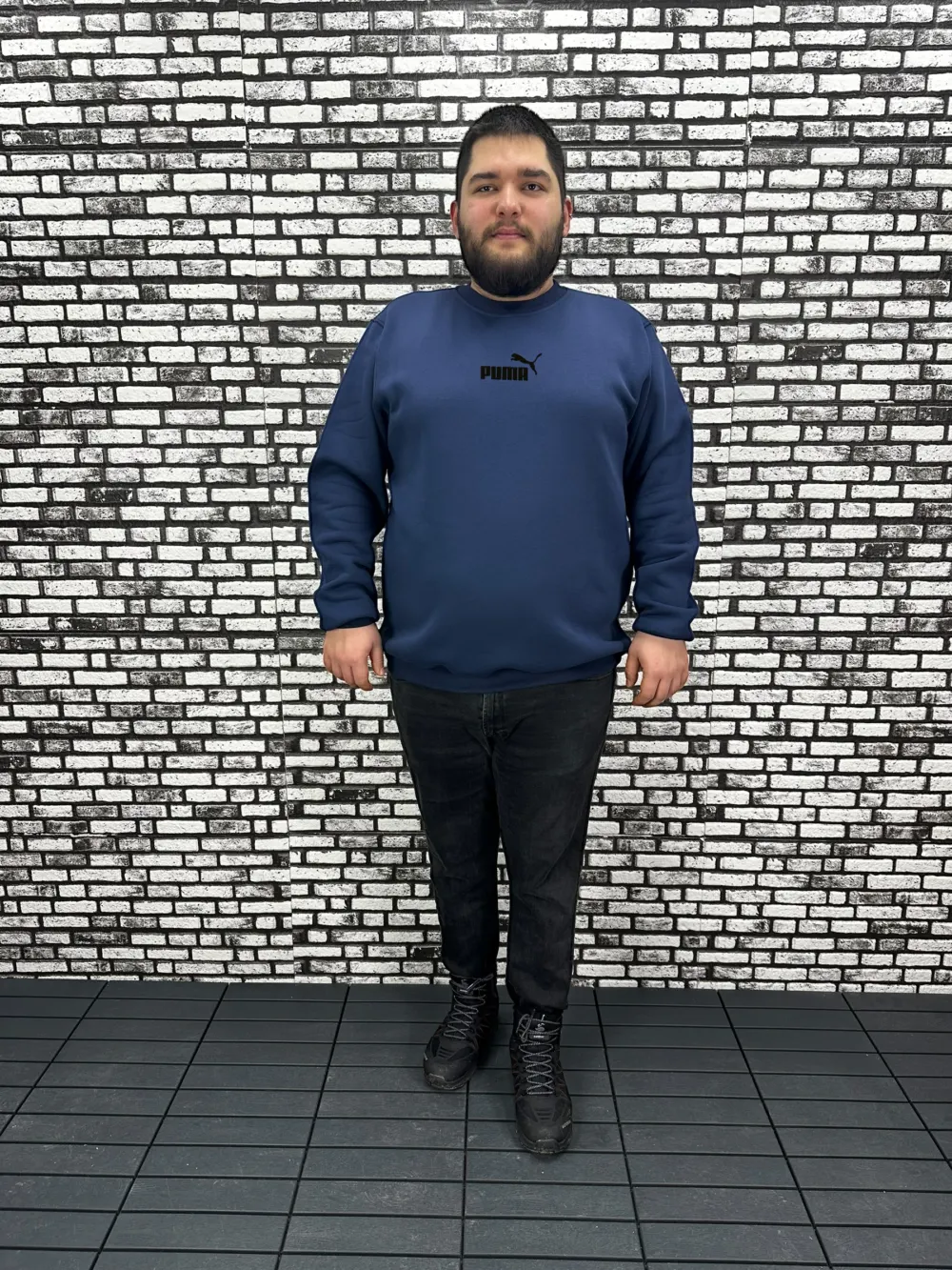3 İplik Şardonlu Erkek Büyük Beden Yeni Sezon Sweat Kabartma Baskı 3 Renk