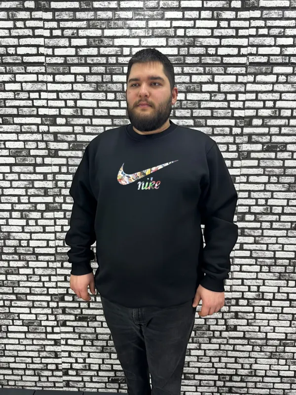 3 İplik Şardonlu Erkek Büyük Beden Yeni Sezon Sweat Kabartma Baskı 3 Renk