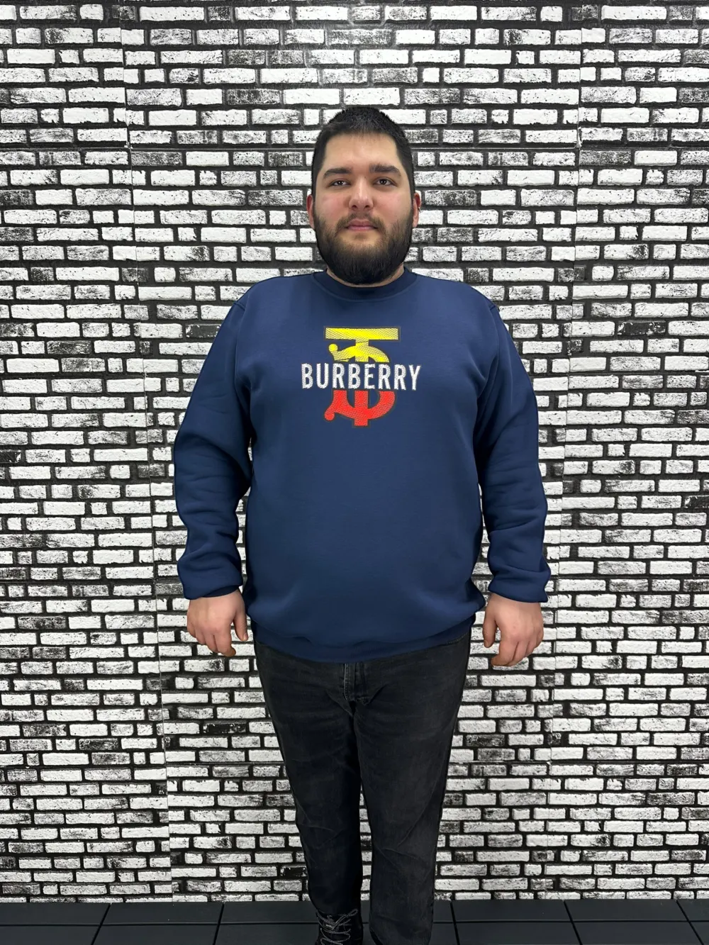 3 İplik Şardonlu Erkek Büyük Beden Yeni Sezon Sweat Kabartma Baskı 3 Renk