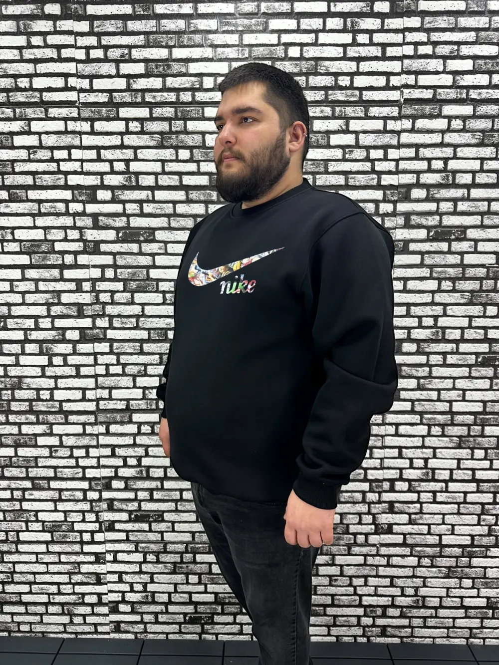 3 İplik Şardonlu Erkek Büyük Beden Yeni Sezon Sweat Kabartma Baskı 3 Renk