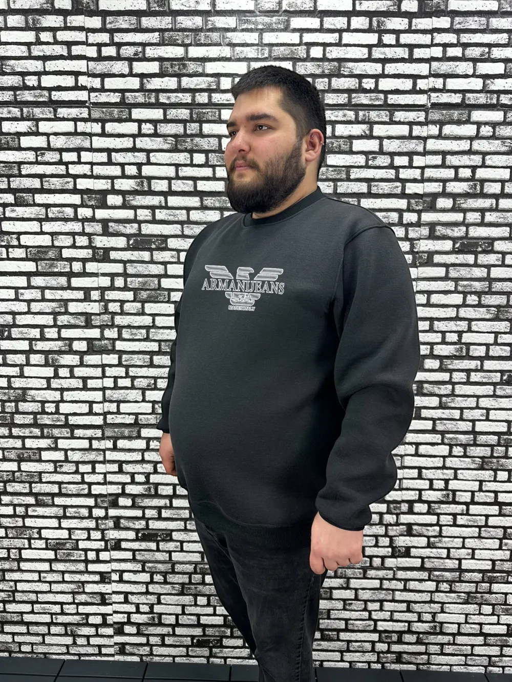 3 İplik Şardonlu Erkek Büyük Beden Yeni Sezon Sweat Kabartma Baskı 3 Renk