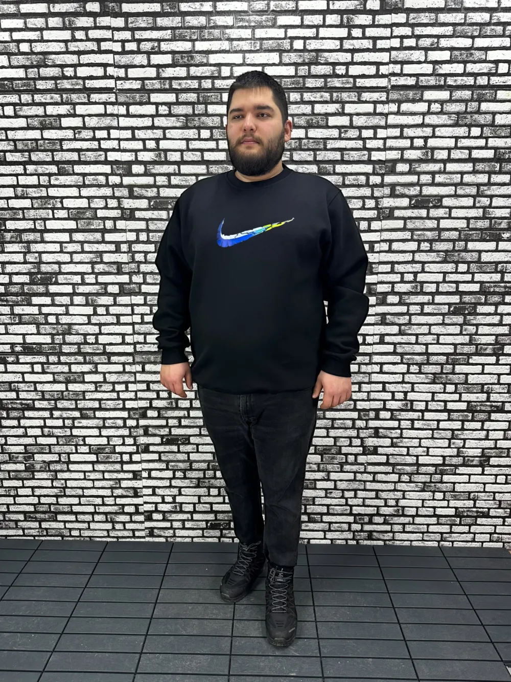 3 İplik Şardonlu Erkek Büyük Beden Yeni Sezon Sweat Kabartma Baskı 3 Renk