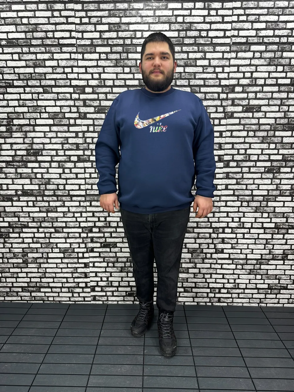 3 İplik Şardonlu Erkek Büyük Beden Yeni Sezon Sweat Kabartma Baskı 3 Renk