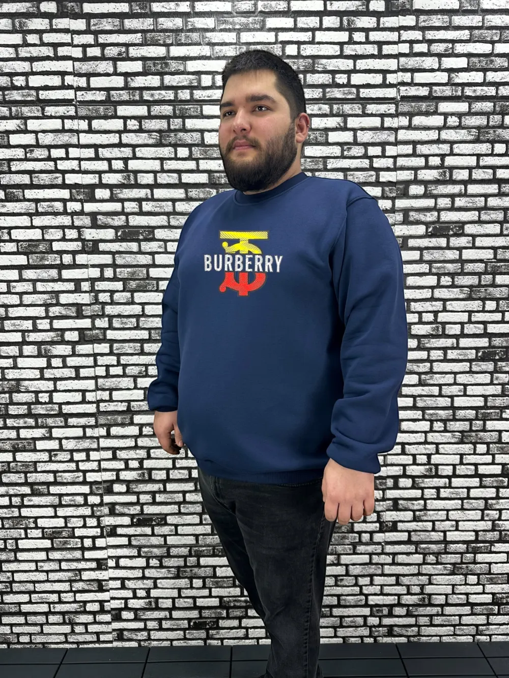 3 İplik Şardonlu Erkek Büyük Beden Yeni Sezon Sweat Kabartma Baskı 3 Renk