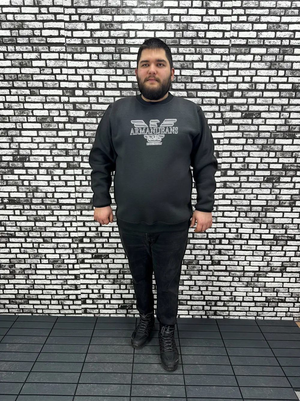 3 İplik Şardonlu Erkek Büyük Beden Yeni Sezon Sweat Kabartma Baskı 3 Renk