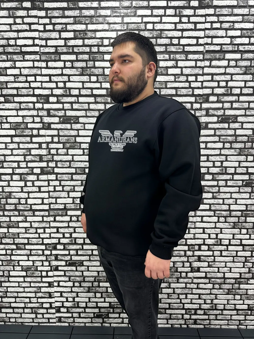 3 İplik Şardonlu Erkek Büyük Beden Yeni Sezon Sweat Kabartma Baskı 3 Renk