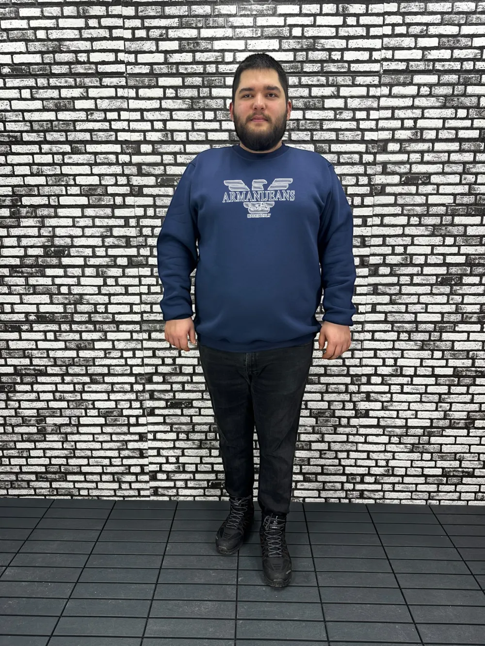 3 İplik Şardonlu Erkek Büyük Beden Yeni Sezon Sweat Kabartma Baskı 3 Renk