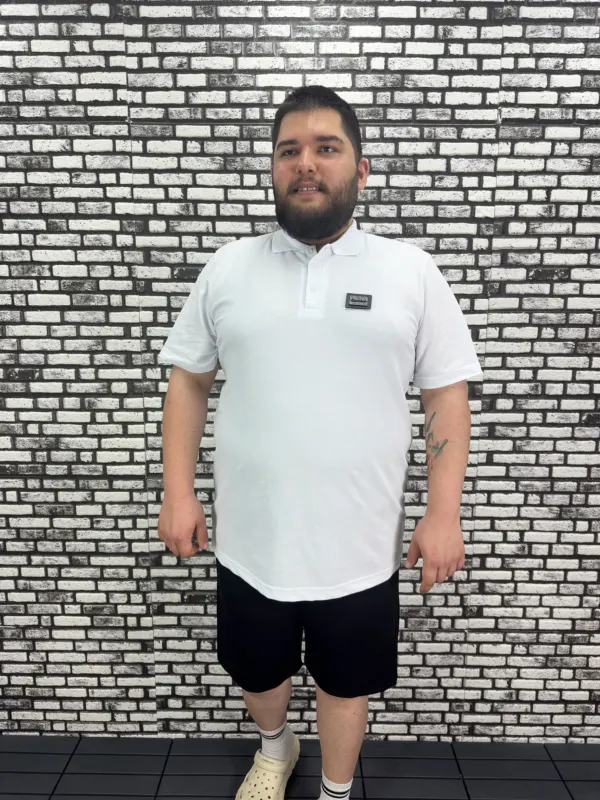 Büyük Beden Erkek Yeni Sezon Yeni Model Yakalı Tişört Siyah Beyaz Renk Kauçuk Dikiş