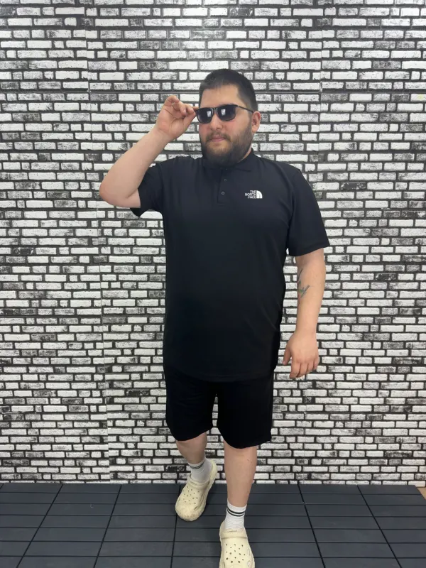 Büyük Beden Erkek Yeni Sezon Yeni Model Yakalı Tişört Siyah Beyaz Renk Baskı