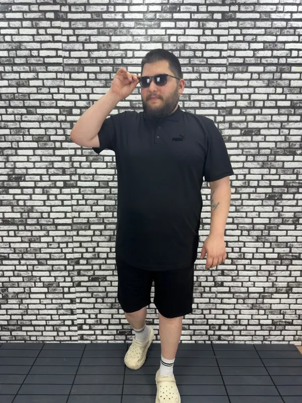 Büyük Beden Erkek Yeni Sezon Yeni Model Yakalı Tişört Siyah Beyaz Renk Kabartma Baskı