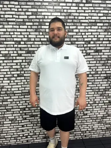 Büyük Beden Erkek Yeni Sezon Yeni Model Yakalı Tişört Siyah Beyaz Renk Kauçuk Dikiş