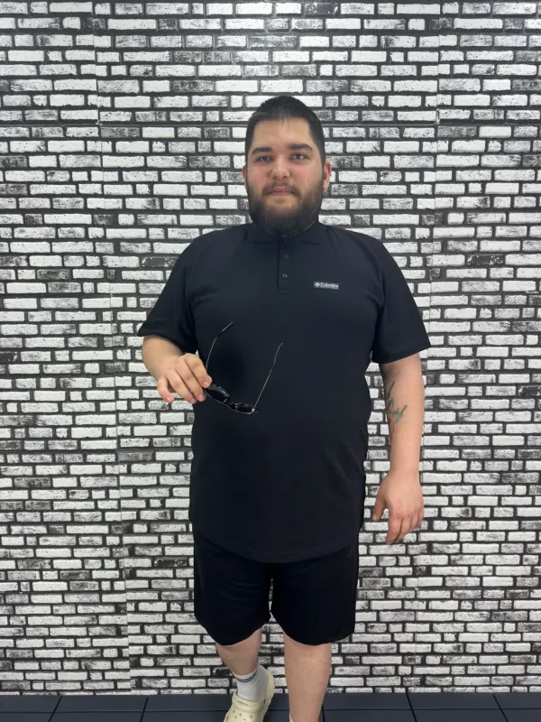 Büyük Beden Erkek Yeni Sezon Yeni Model Yakalı Tişört Siyah Beyaz Renk Kauçuk Dikiş