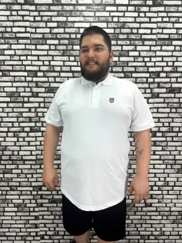 Büyük Beden Erkek Yeni Sezon Yeni Model Yakalı Tişört Siyah Beyaz Renk Kauçuk Dikiş