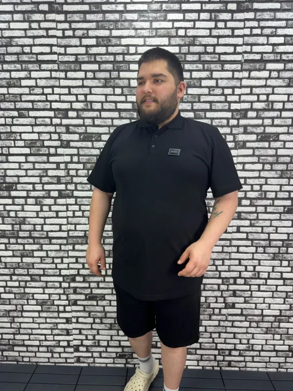 Büyük Beden Erkek Yeni Sezon Yeni Model Yakalı Tişört Siyah Beyaz Renk Kauçuk Dikiş