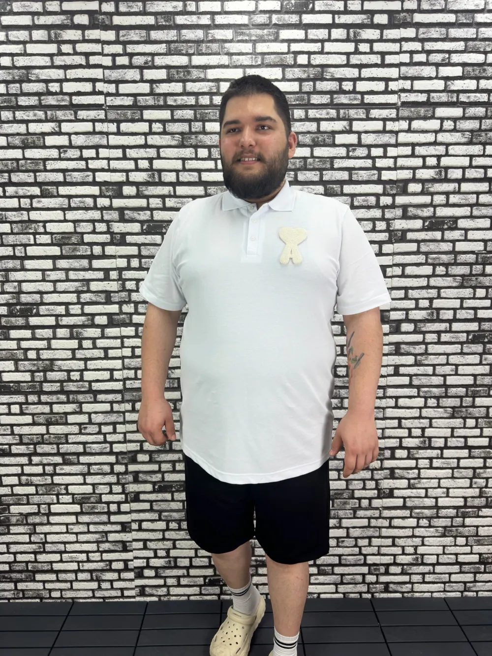 Büyük Beden Erkek Yeni Sezon Yeni Model Yakalı Tişört Siyah Beyaz Renk Kauçuk Dikiş