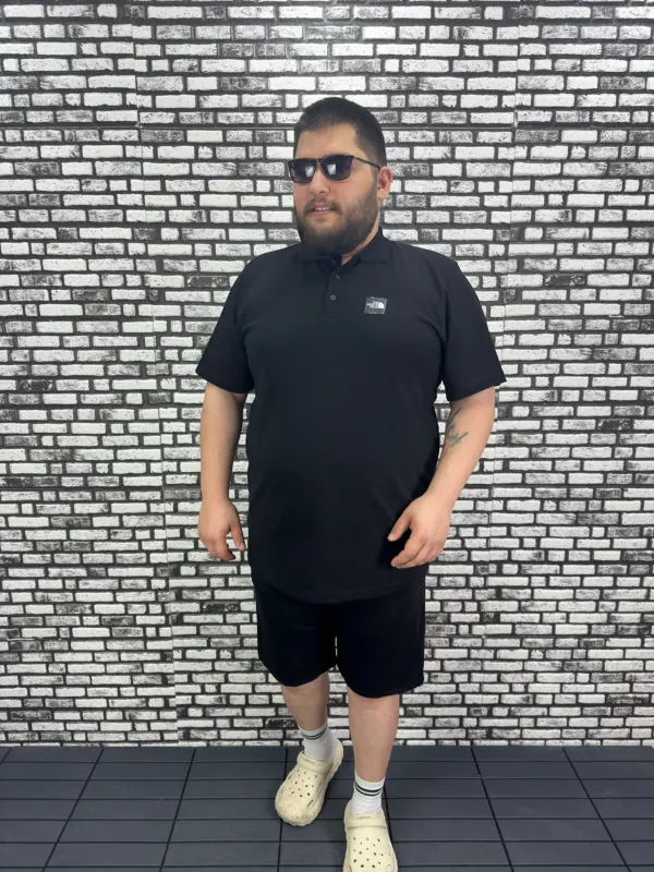 Büyük Beden Erkek Yeni Sezon Yeni Model Yakalı Tişört Siyah Beyaz Renk Kauçuk Dikiş