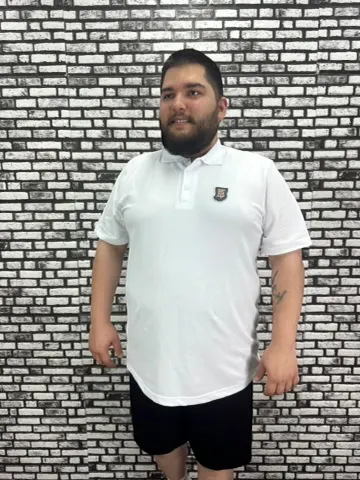 Büyük Beden Erkek Yeni Sezon Yeni Model Yakalı Tişört Siyah Beyaz Renk Kauçuk Dikiş