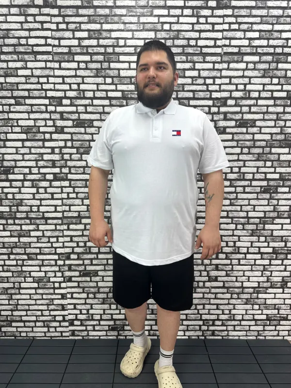 Büyük Beden Erkek Yeni Sezon Yeni Model Yakalı Tişört Siyah Beyaz Renk Baskı