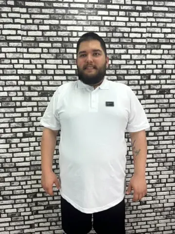 Büyük Beden Erkek Yeni Sezon Yeni Model Yakalı Tişört Siyah Beyaz Renk Kauçuk Dikiş